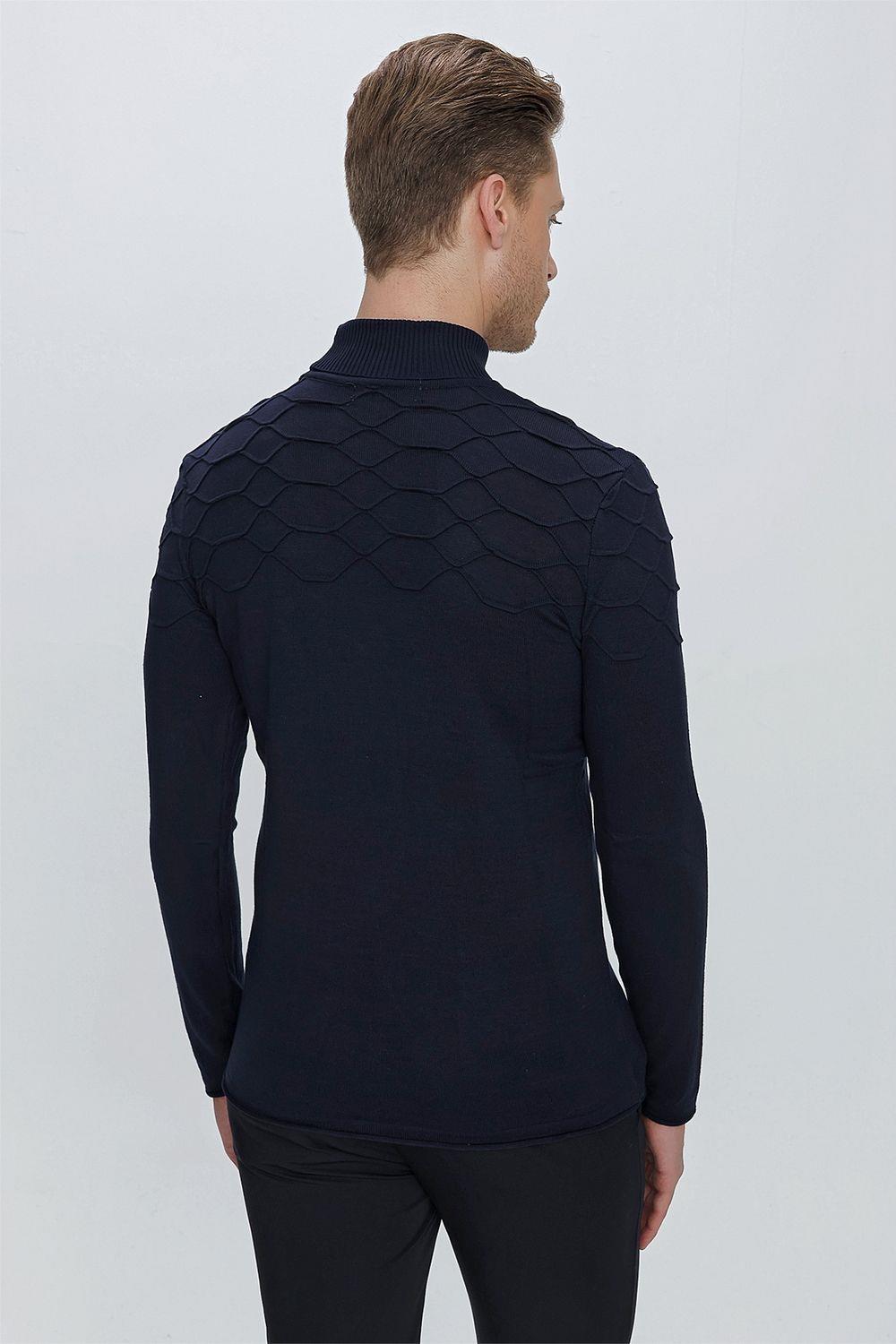 TR 851 Slim Fit Lacivert Klasik Triko