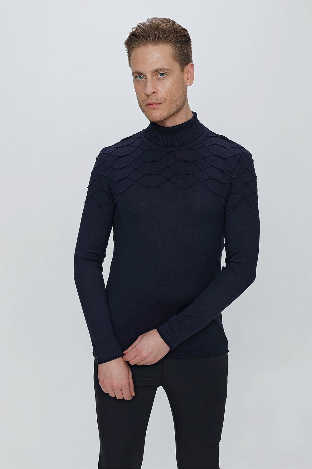 TR 851 Slim Fit Lacivert Klasik Triko