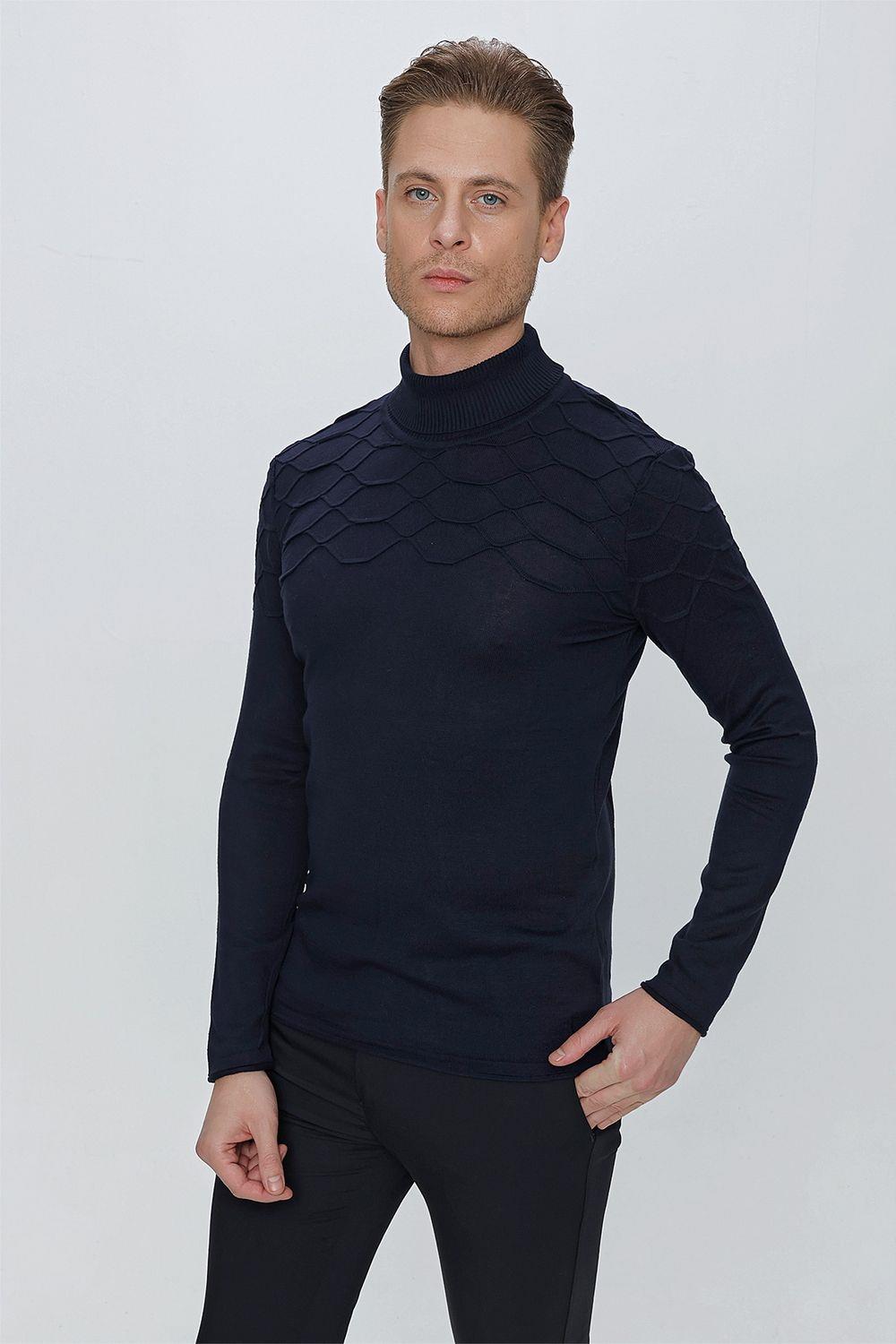 TR 851 Slim Fit Lacivert Klasik Triko