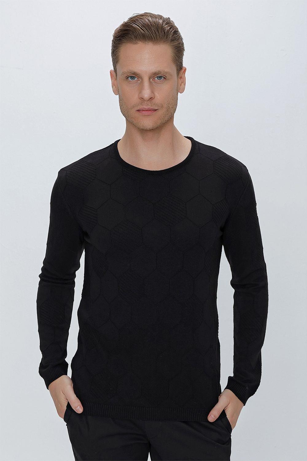 TR 853 Slim Fit Siyah Klasik Triko
