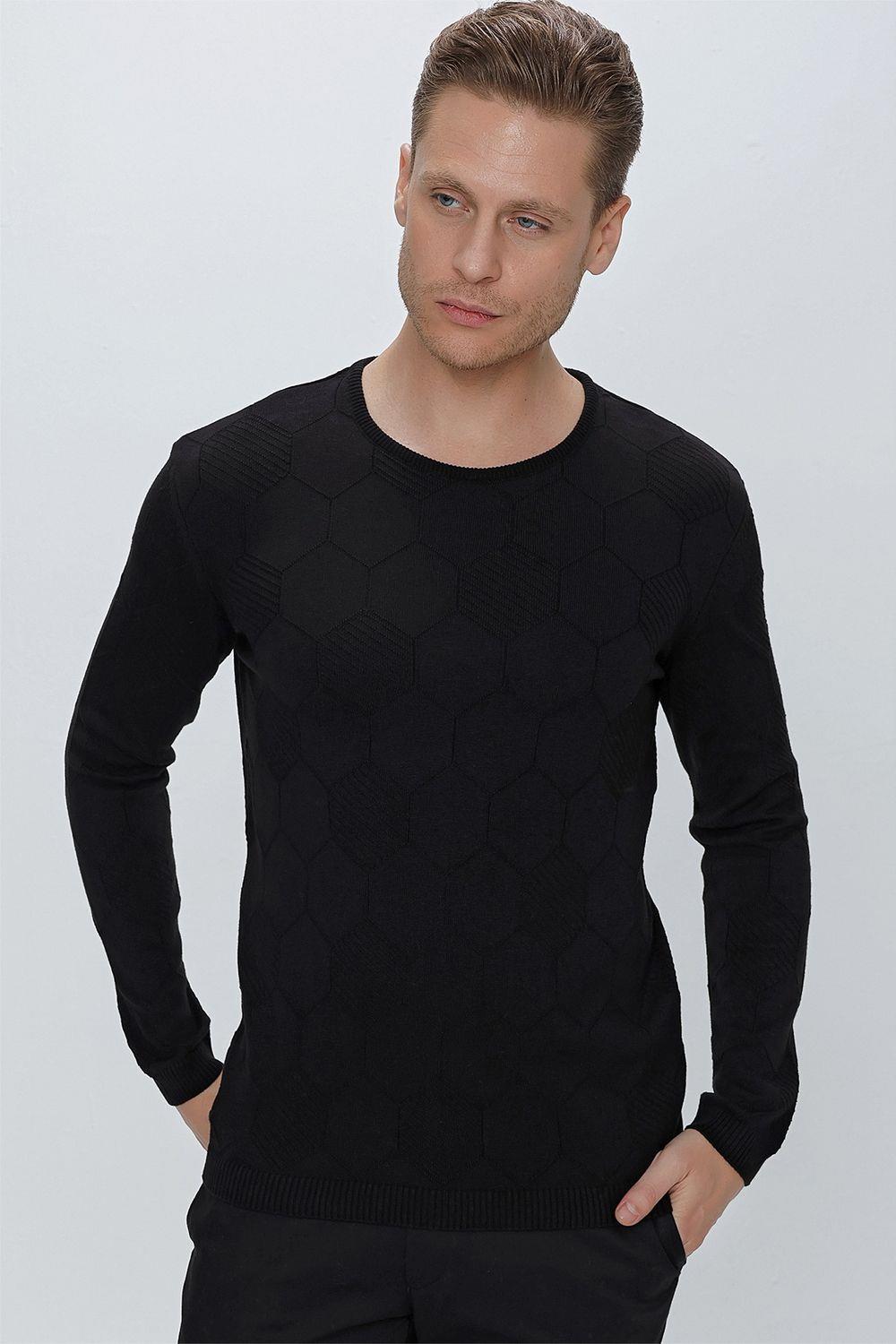 TR 853 Slim Fit Siyah Klasik Triko