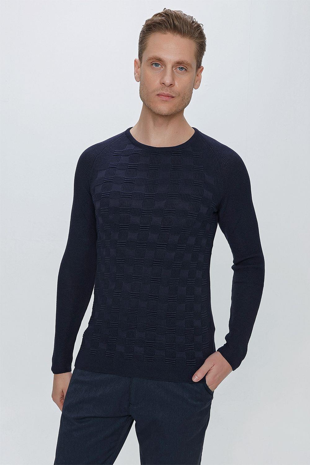 TR 854 Slim Fit Lacivert Klasik Triko
