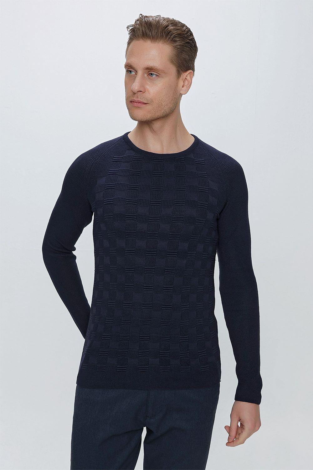 TR 854 Slim Fit Lacivert Klasik Triko