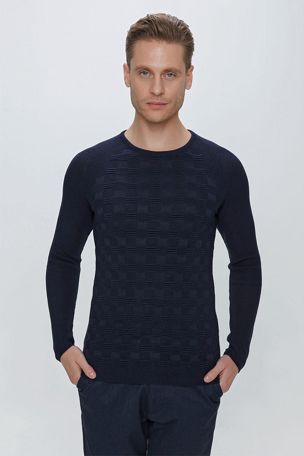 TR 854 Slim Fit Lacivert Klasik Triko