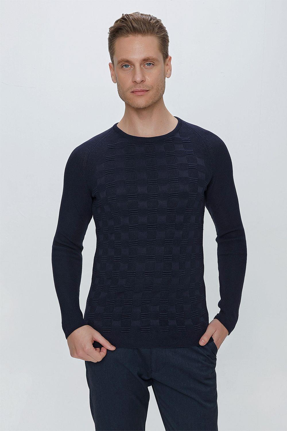 TR 854 Slim Fit Lacivert Klasik Triko