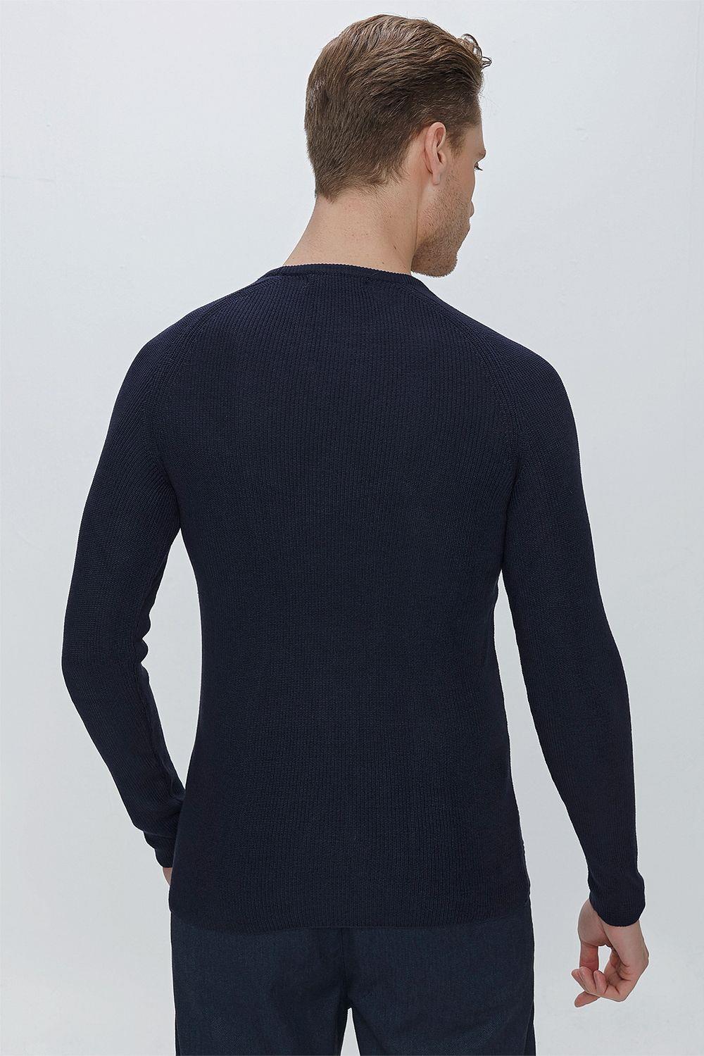 TR 854 Slim Fit Lacivert Klasik Triko