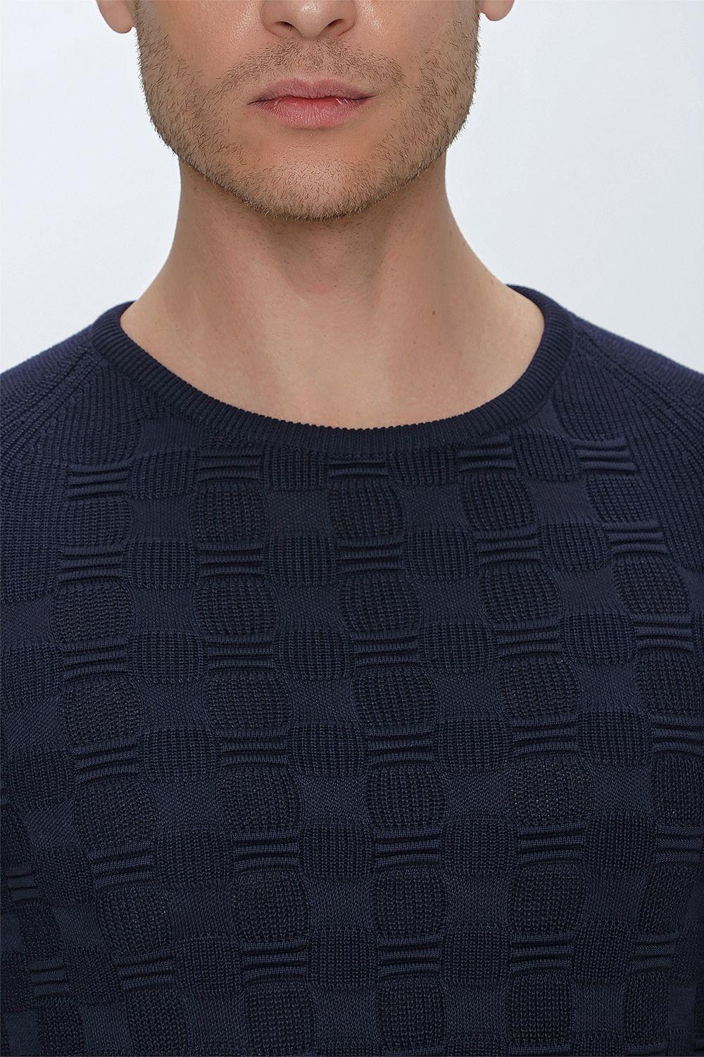 TR 854 Slim Fit Lacivert Klasik Triko