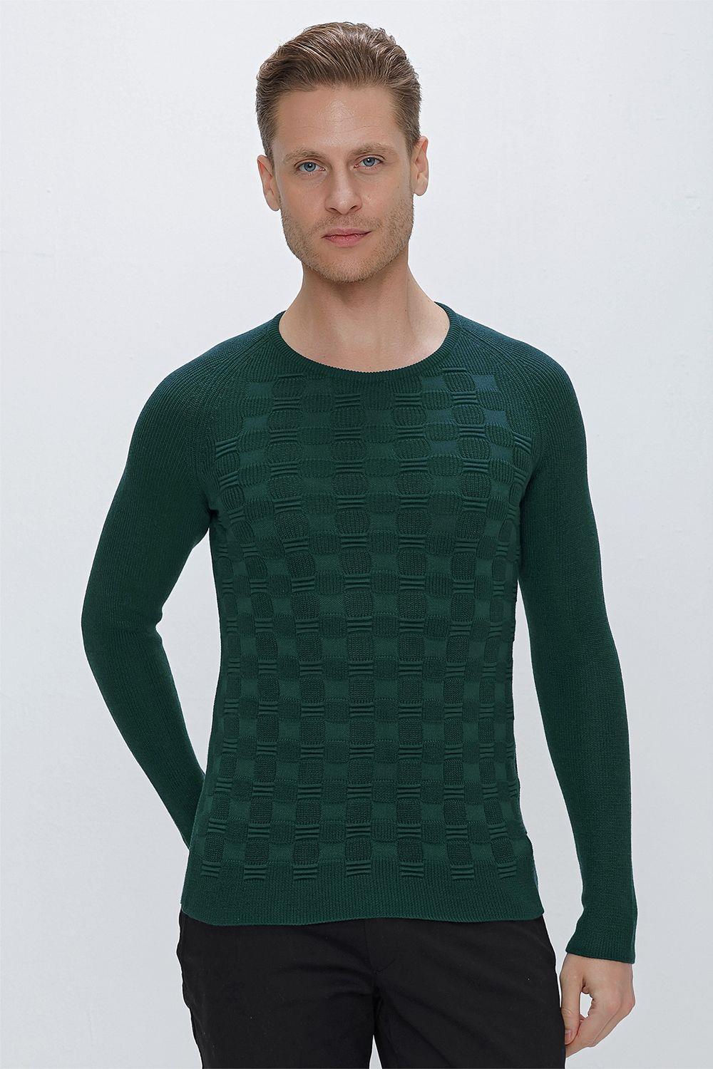 TR 854 Slim Fit Zümrüt Yeşil Klasik Triko