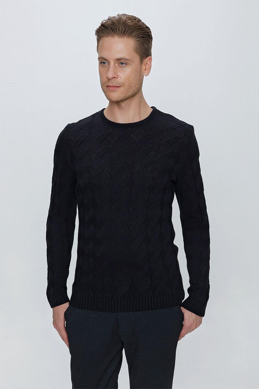 TR 856 Slim Fit Lacivert Klasik Triko