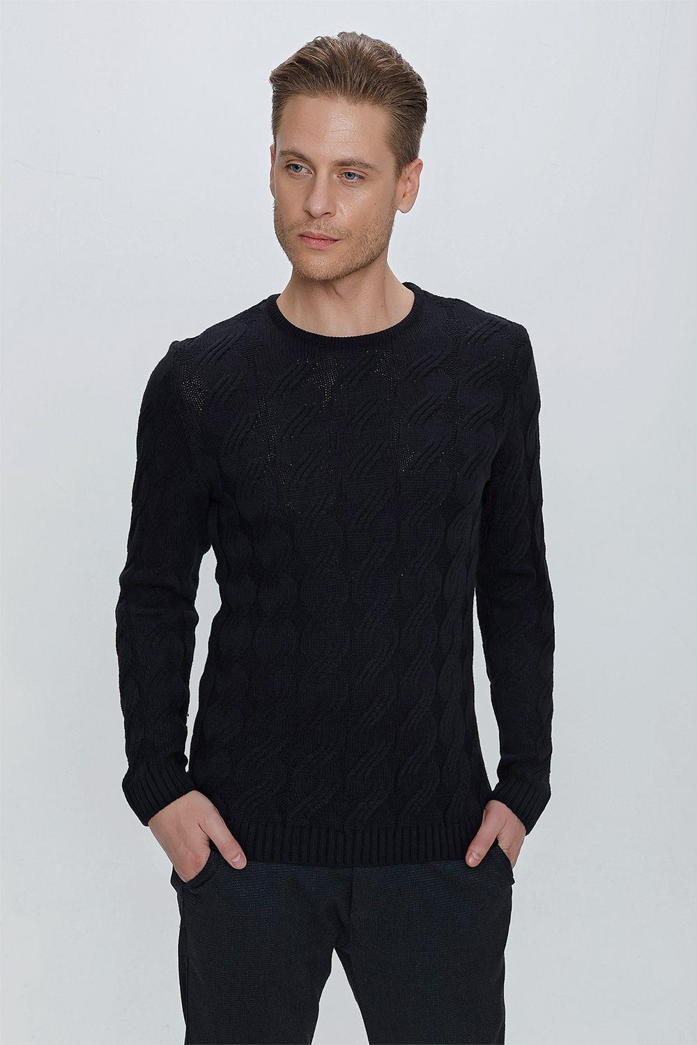 TR 856 Slim Fit Lacivert Klasik Triko