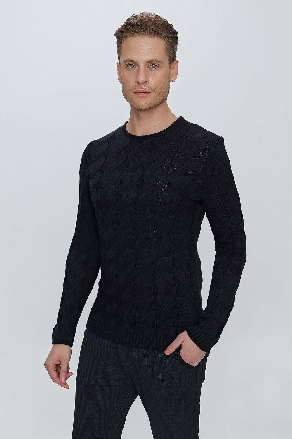 TR 856 Slim Fit Lacivert Klasik Triko