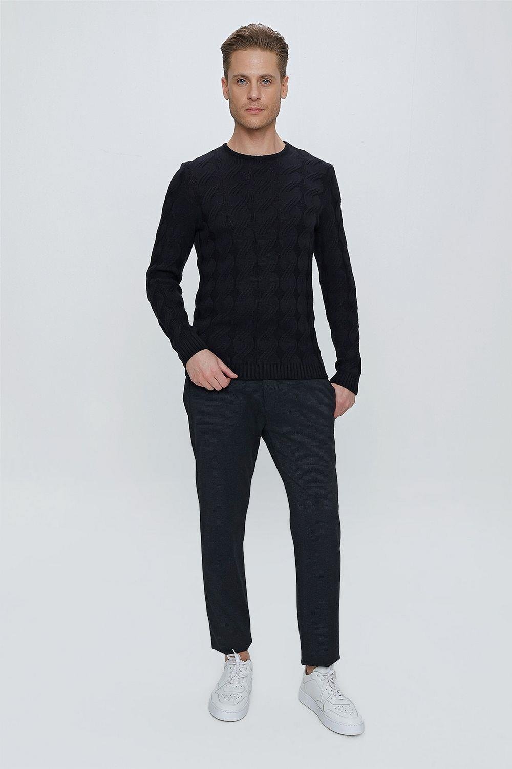 TR 856 Slim Fit Lacivert Klasik Triko