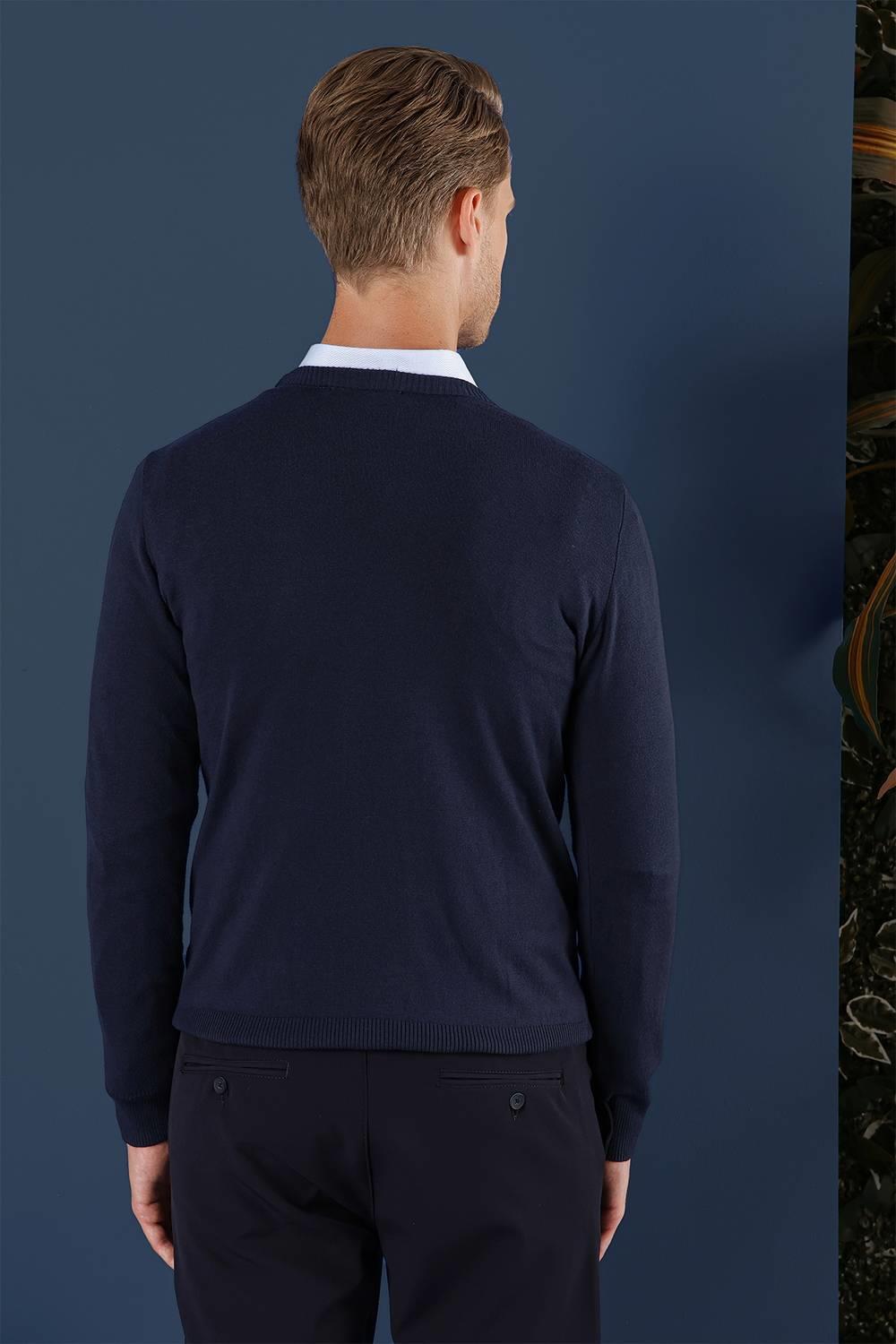 TR 858 Slim Fit Lacivert Klasik Triko