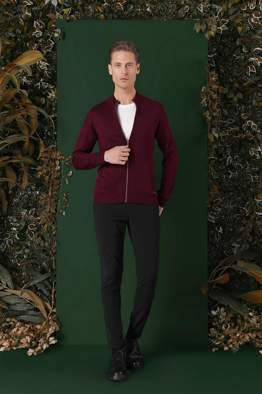TR 860 Slim Fit Bordo Klasik Triko