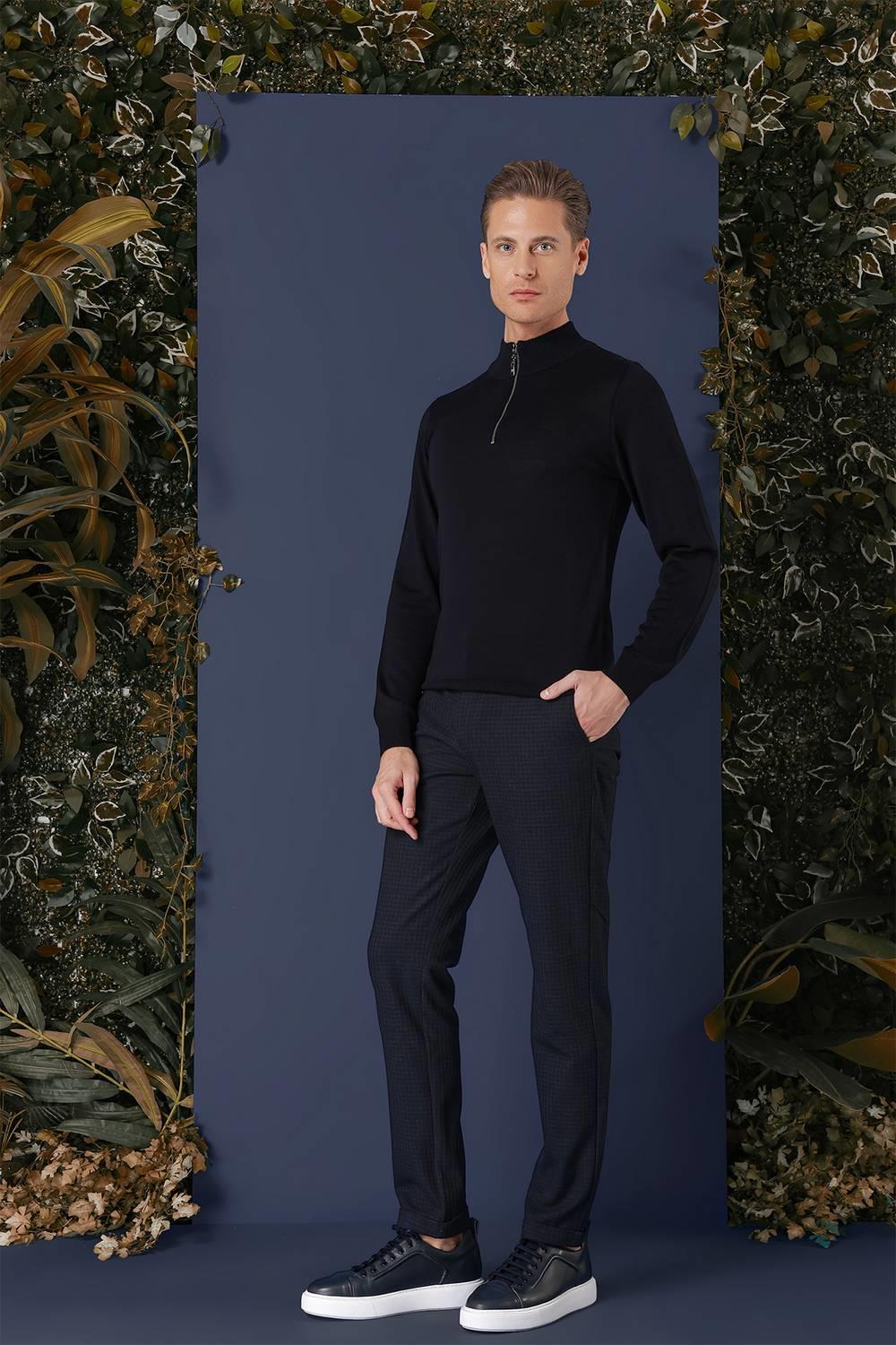 TR 861 Slim Fit Lacivert Klasik Triko