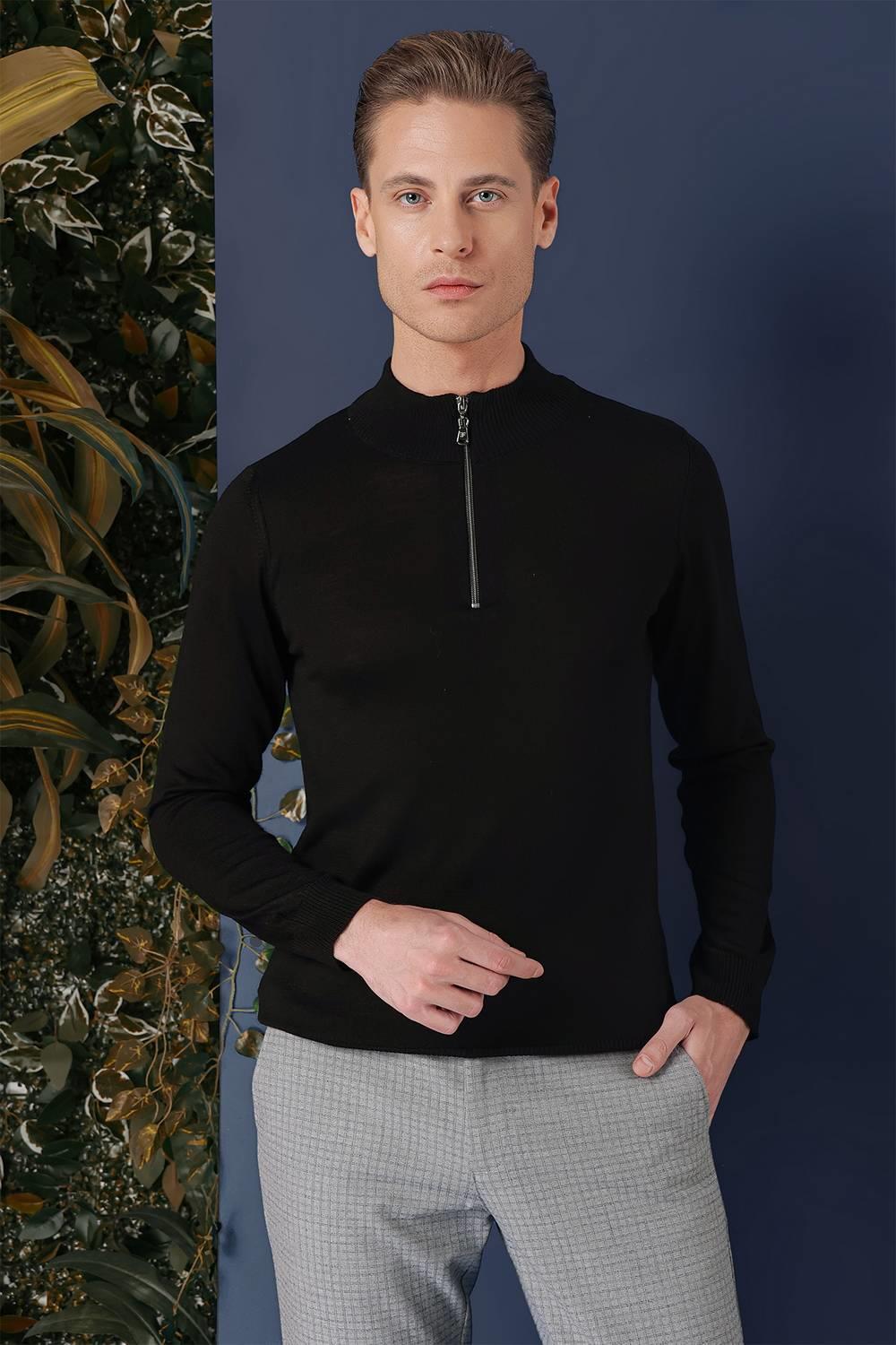 TR 861 Slim Fit Siyah Klasik Triko