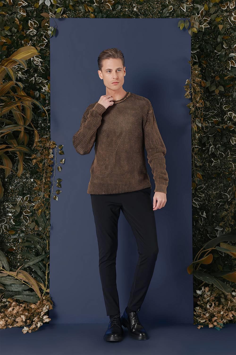 TR 862 Slim Fit Kahve Klasik Triko