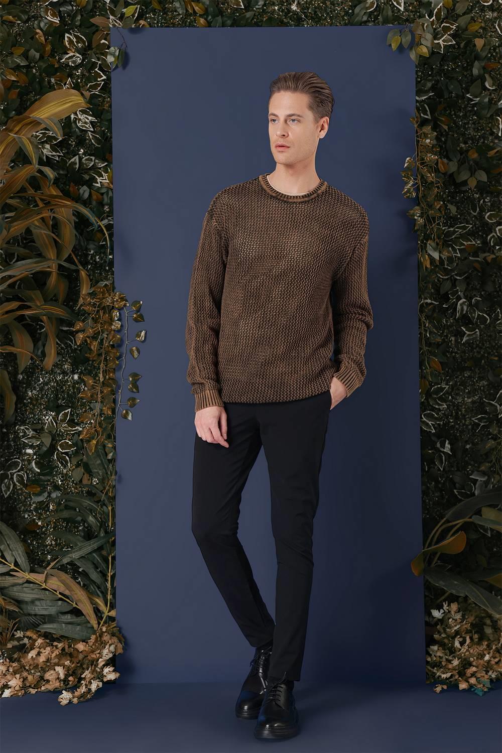 TR 862 Slim Fit Kahve Klasik Triko