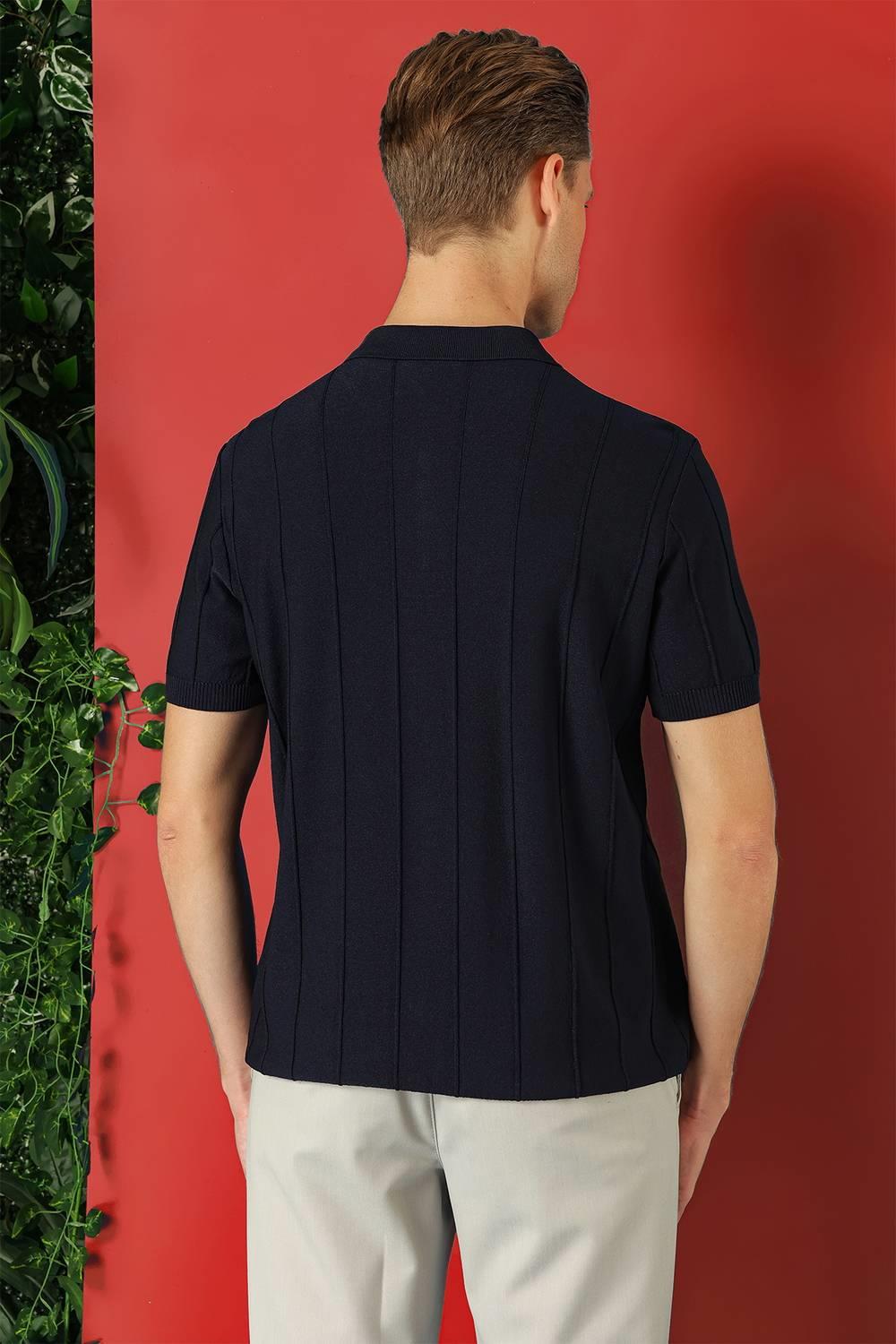 Tr 865 Slim Fit Fermuarlı Polo Yaka Kısa Kol Lacivert Triko