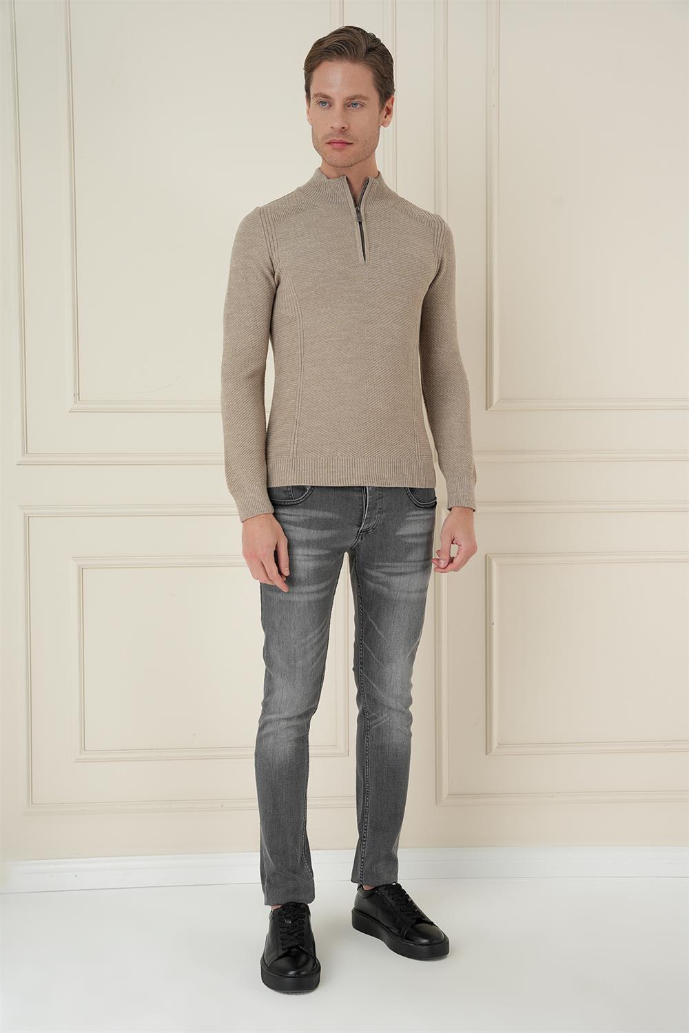TR 873 Slim Fit Bej Klasik Triko