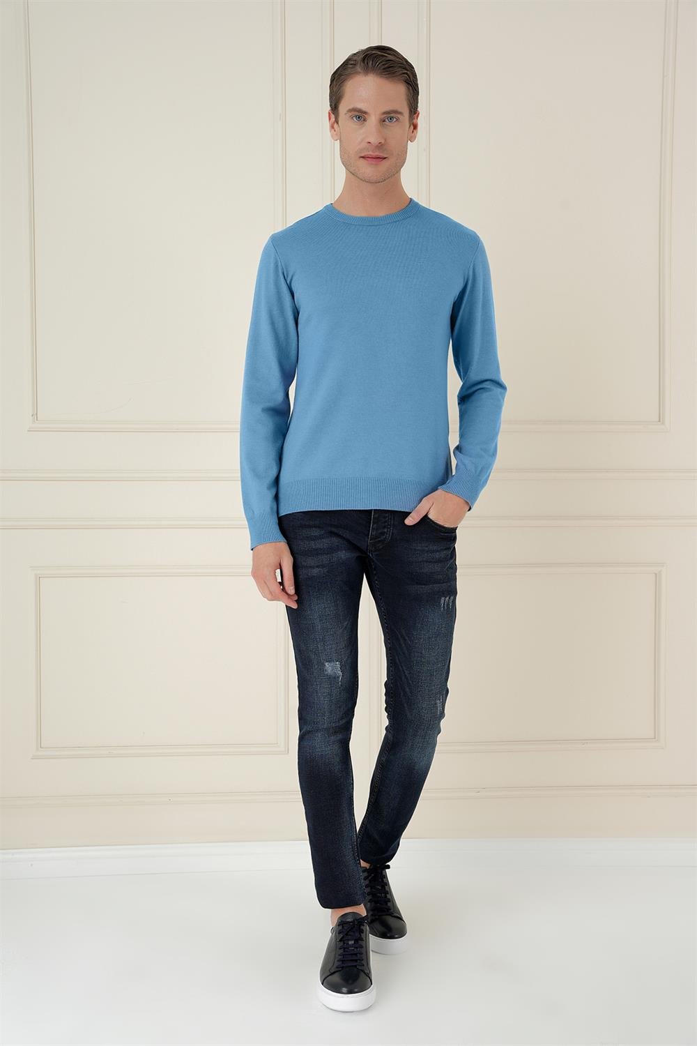 TR 875 Slim Fit Havacı Mavi Klasik Triko