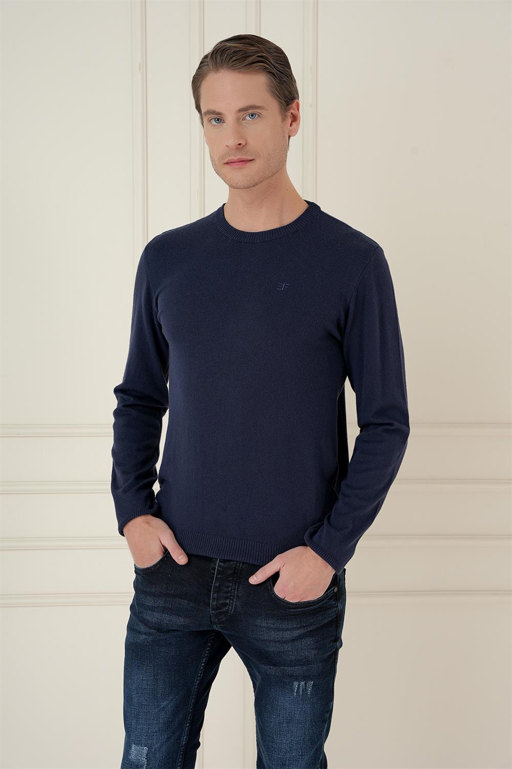 TR 875 Slim Fit Lacivert Klasik Triko