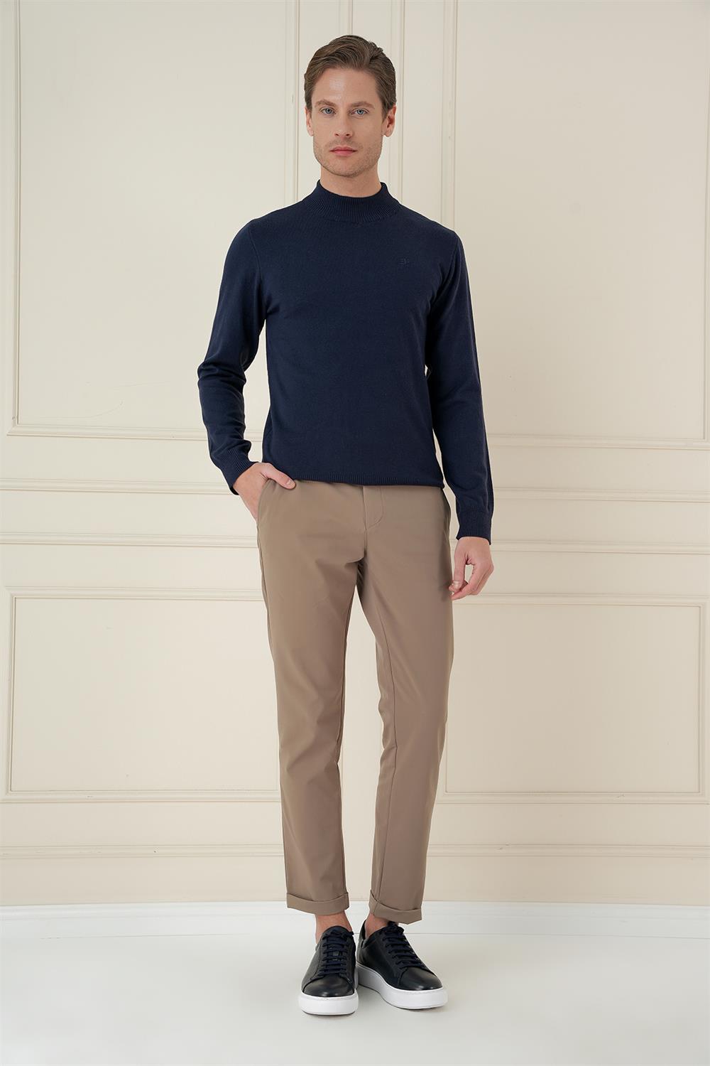 TR 876 Slim Fit Lacivert Klasik Triko