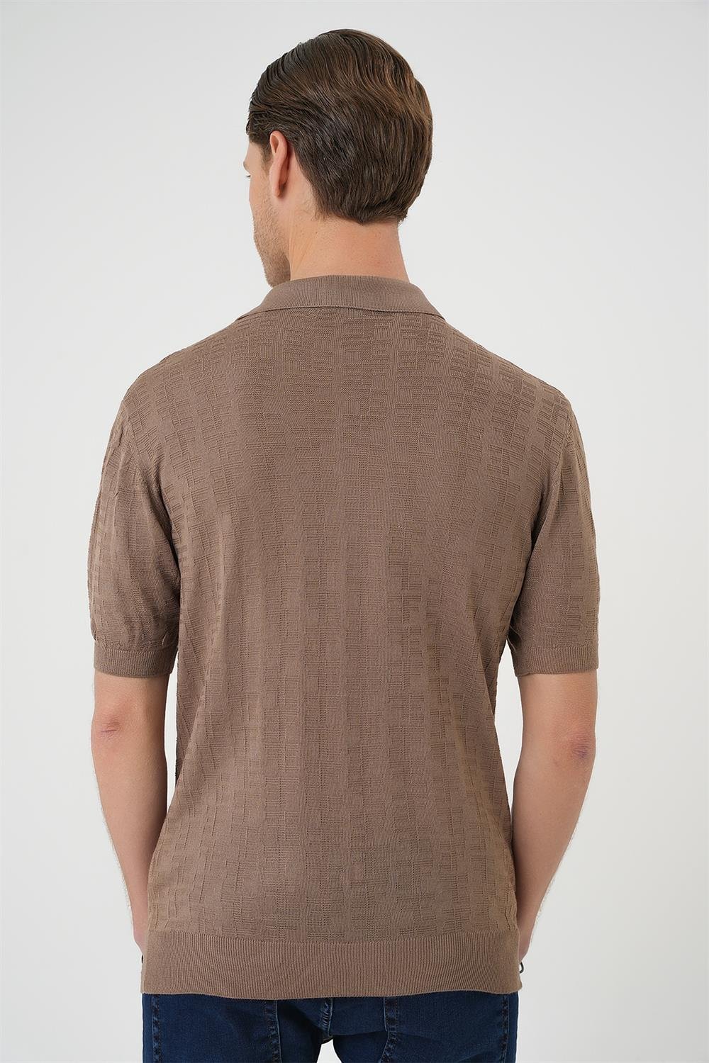 Tr 880 Comfort Fit Polo Yaka Pamuklu Kısa Kol Casuel Vizon Triko Tişört