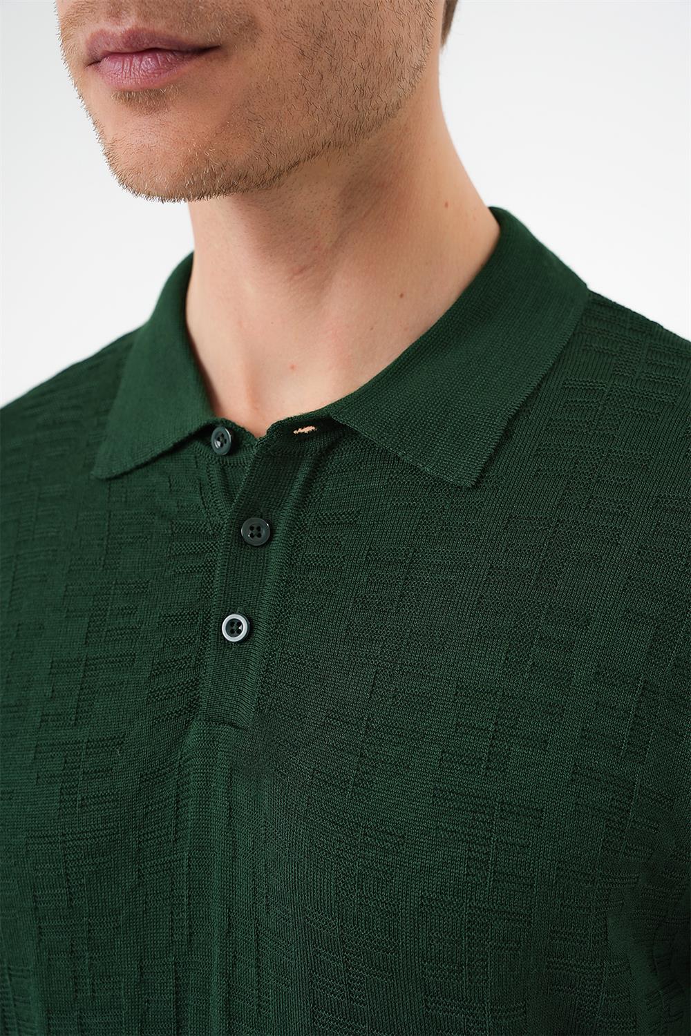 Tr 880 Comfort Fit Polo Yaka Pamuklu Kısa Kol Casuel Yeşil Triko Tişört
