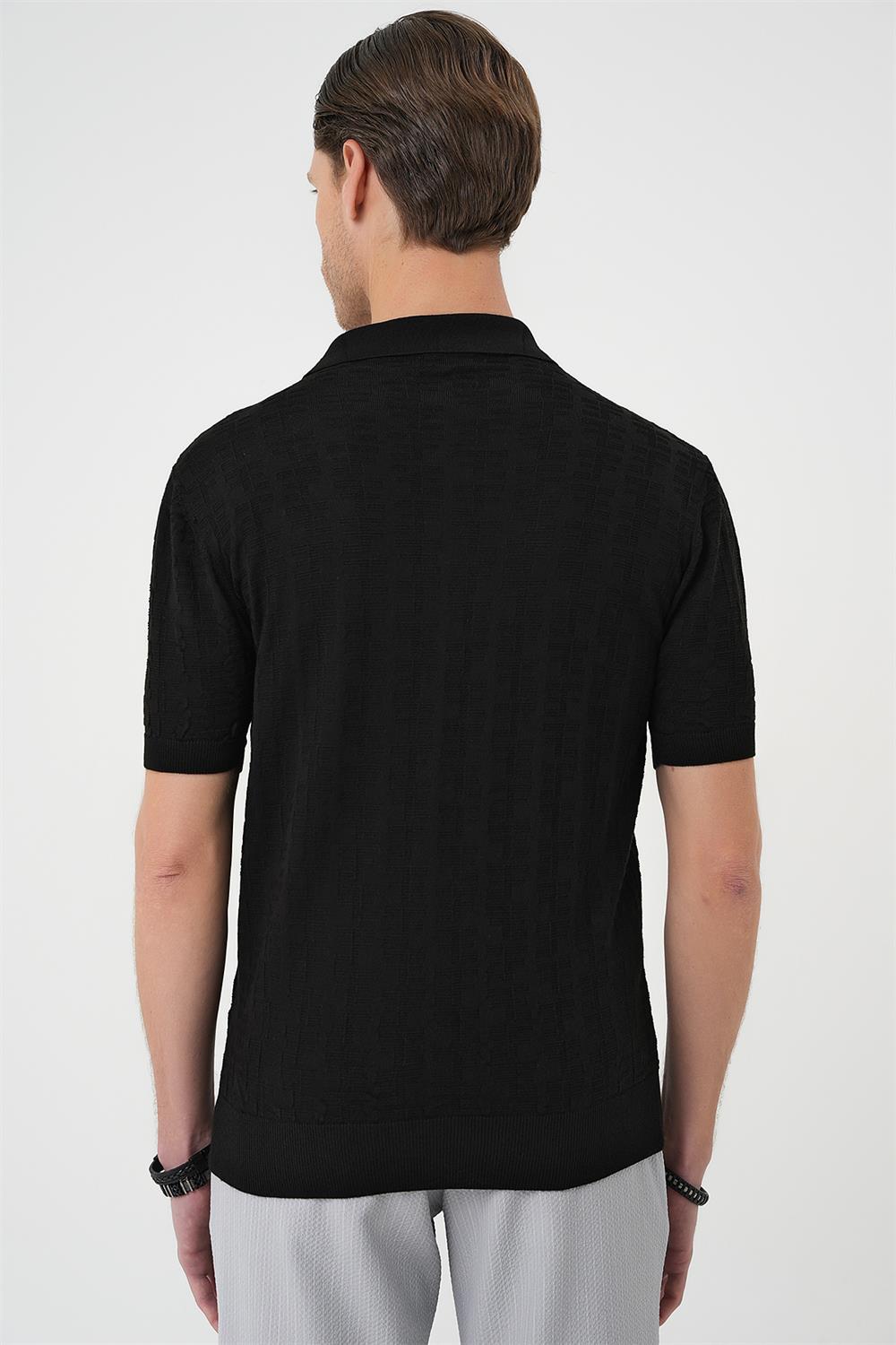 Tr 880 Comfort Fit Polo Yaka Pamuklu Kısa Kol Casuel Siyah Triko Tişört