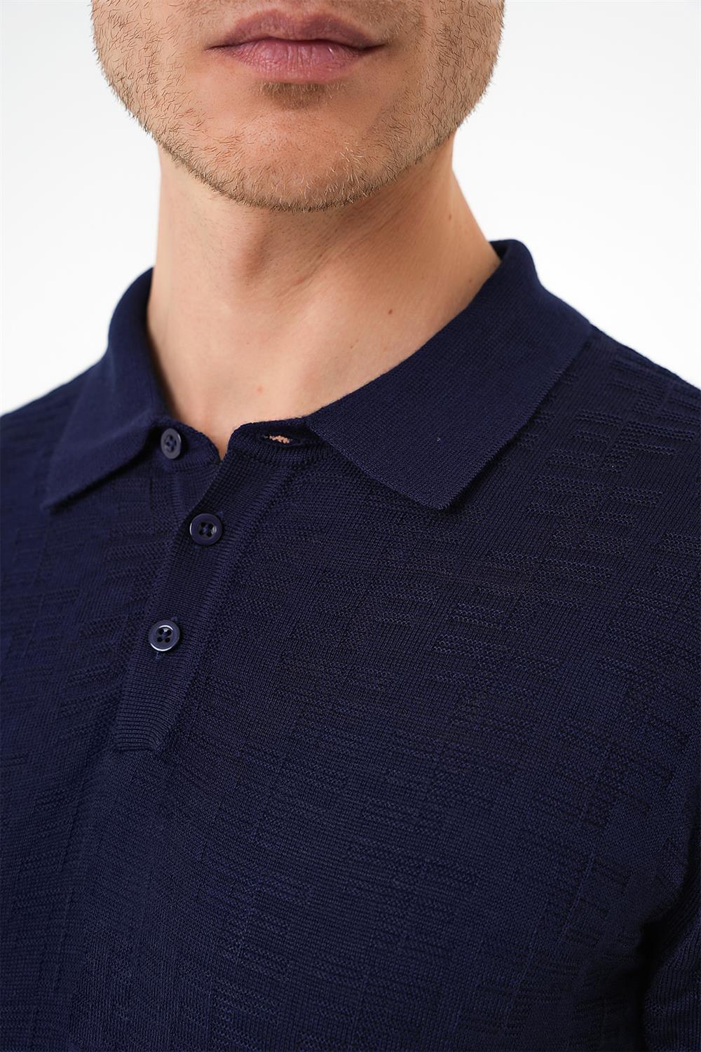 Tr 880 Comfort Fit Polo Yaka Pamuklu Kısa Kol Casuel Lacivert Triko Tişört