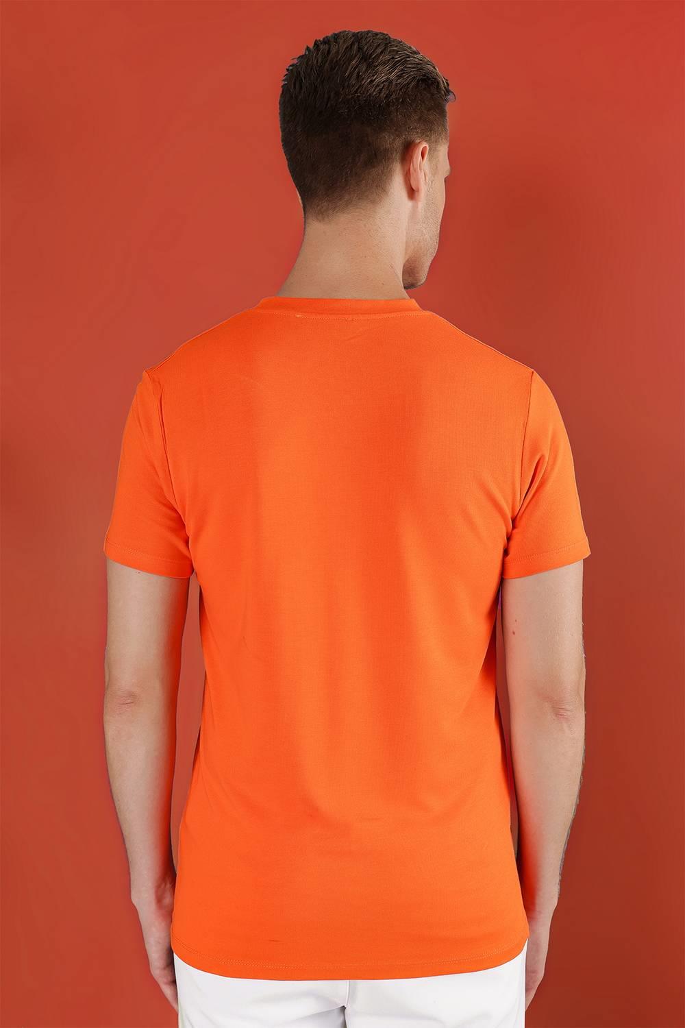 Ts 823 Slim Fit Bisiklet Yaka Düz Pamuklu Oranj Tişört