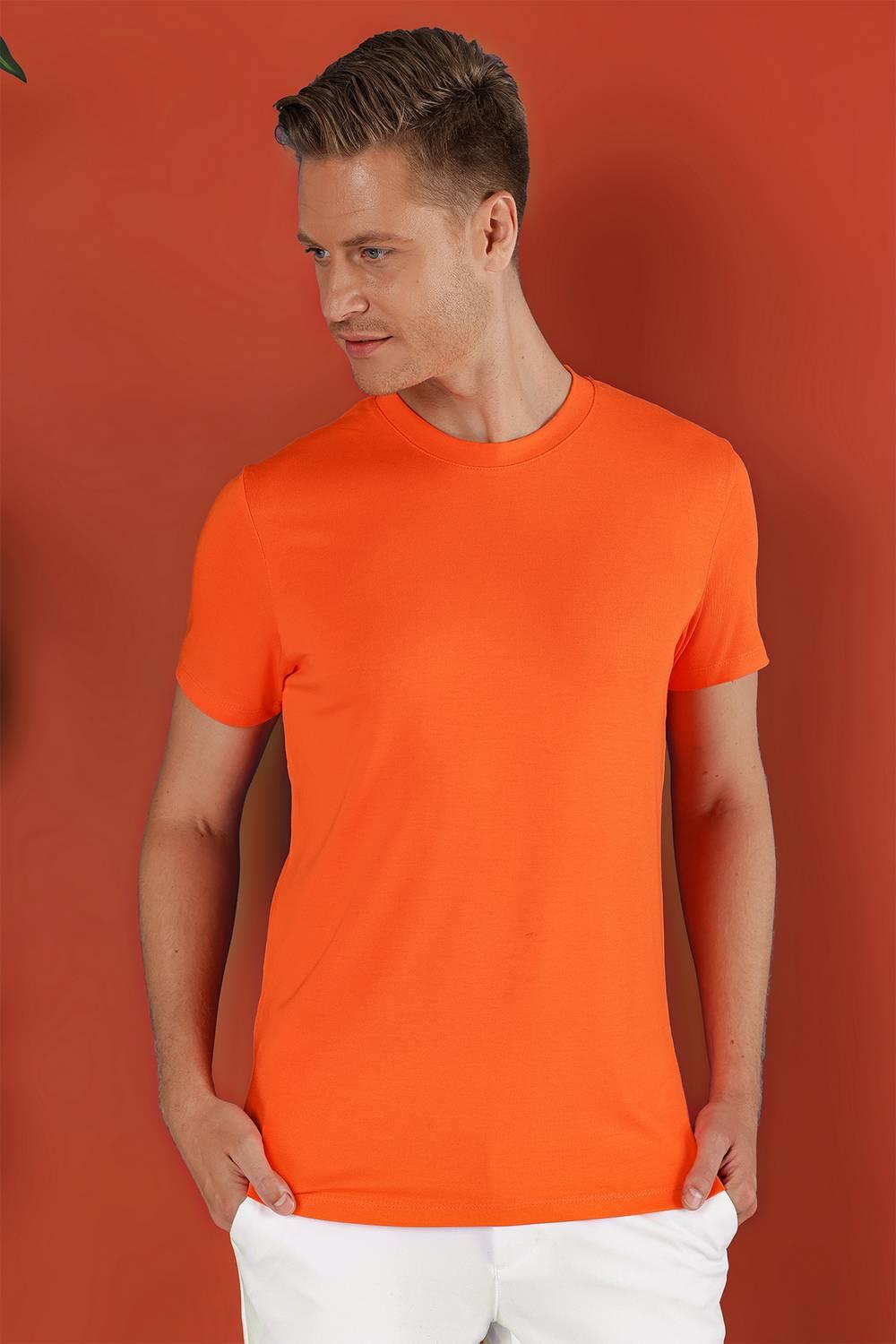 Ts 823 Slim Fit Bisiklet Yaka Düz Pamuklu Oranj Tişört