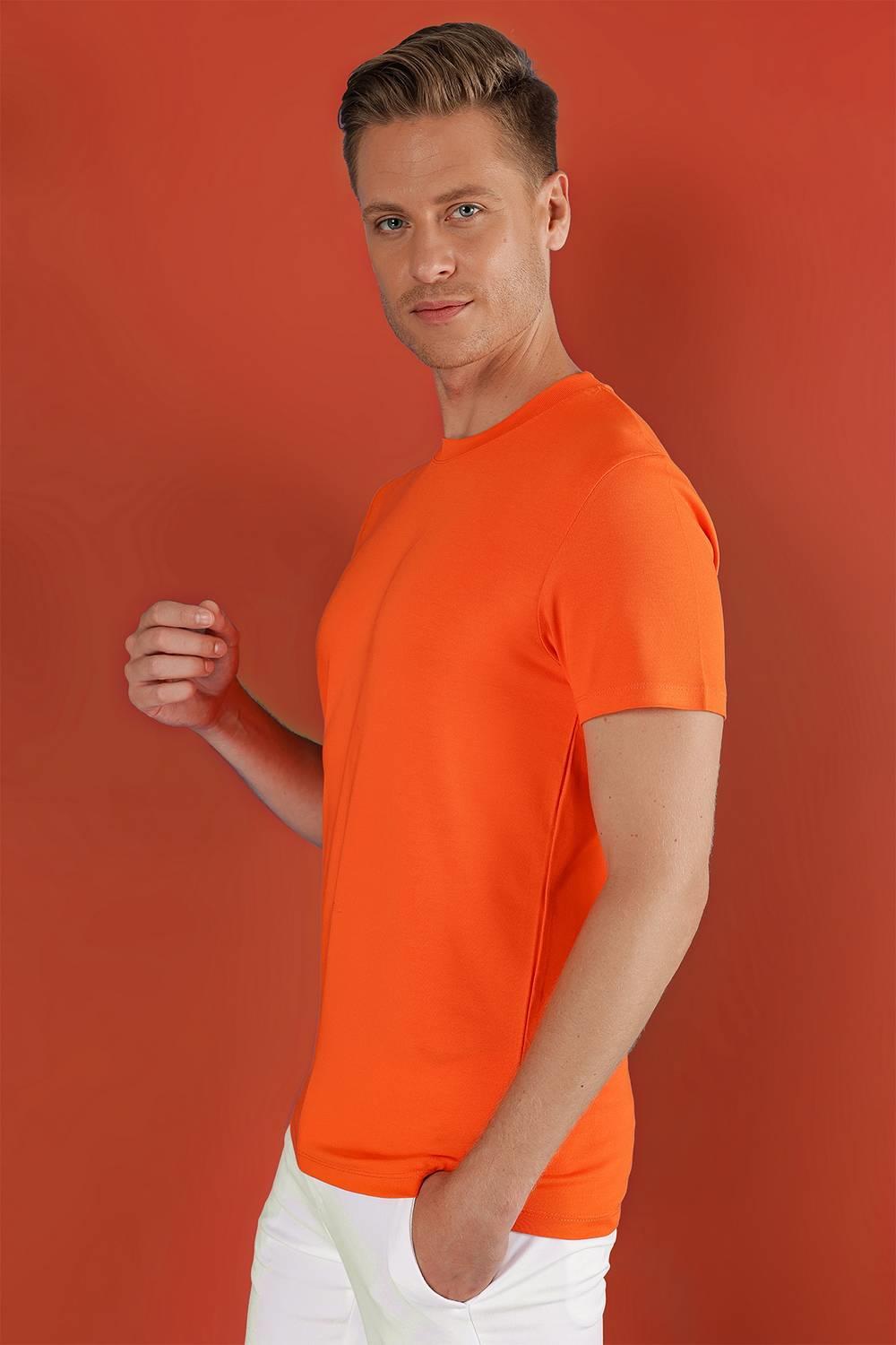 Ts 823 Slim Fit Bisiklet Yaka Düz Pamuklu Oranj Tişört
