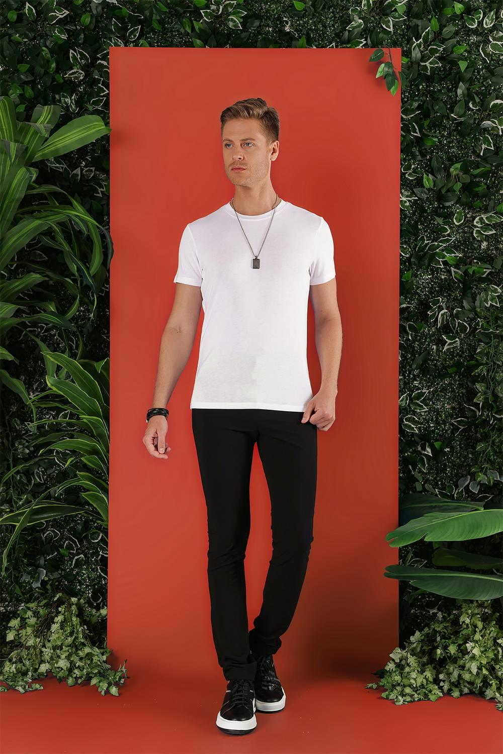 Ts 823 Slim Fit Bisiklet Yaka Düz Pamuklu Beyaz Tişört