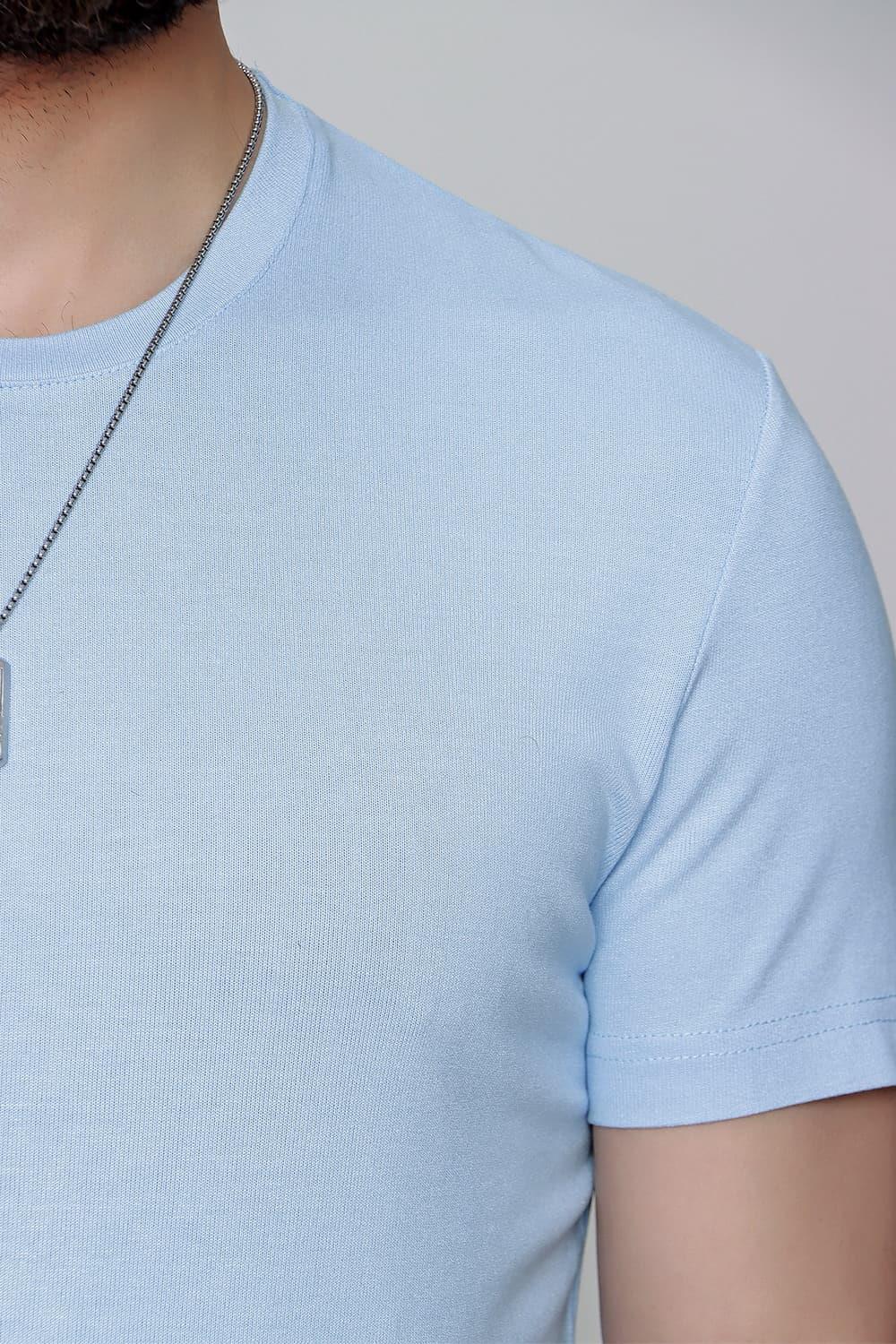 Ts 823 Slim Fit Bisiklet Yaka Düz Pamuklu Mavi Tişört