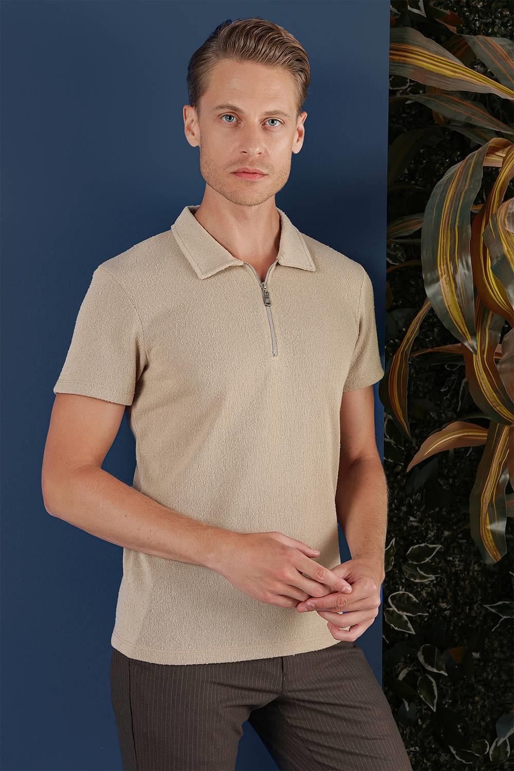 TS 871 Slim Fit Bej Spor T-Shirt