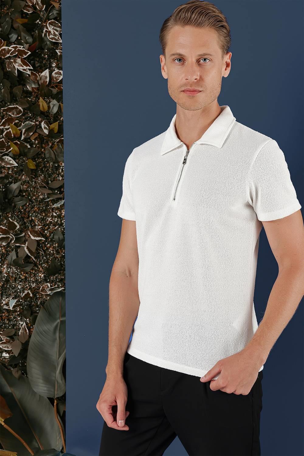 TS 871 Slim Fit Ekru Spor T-Shirt
