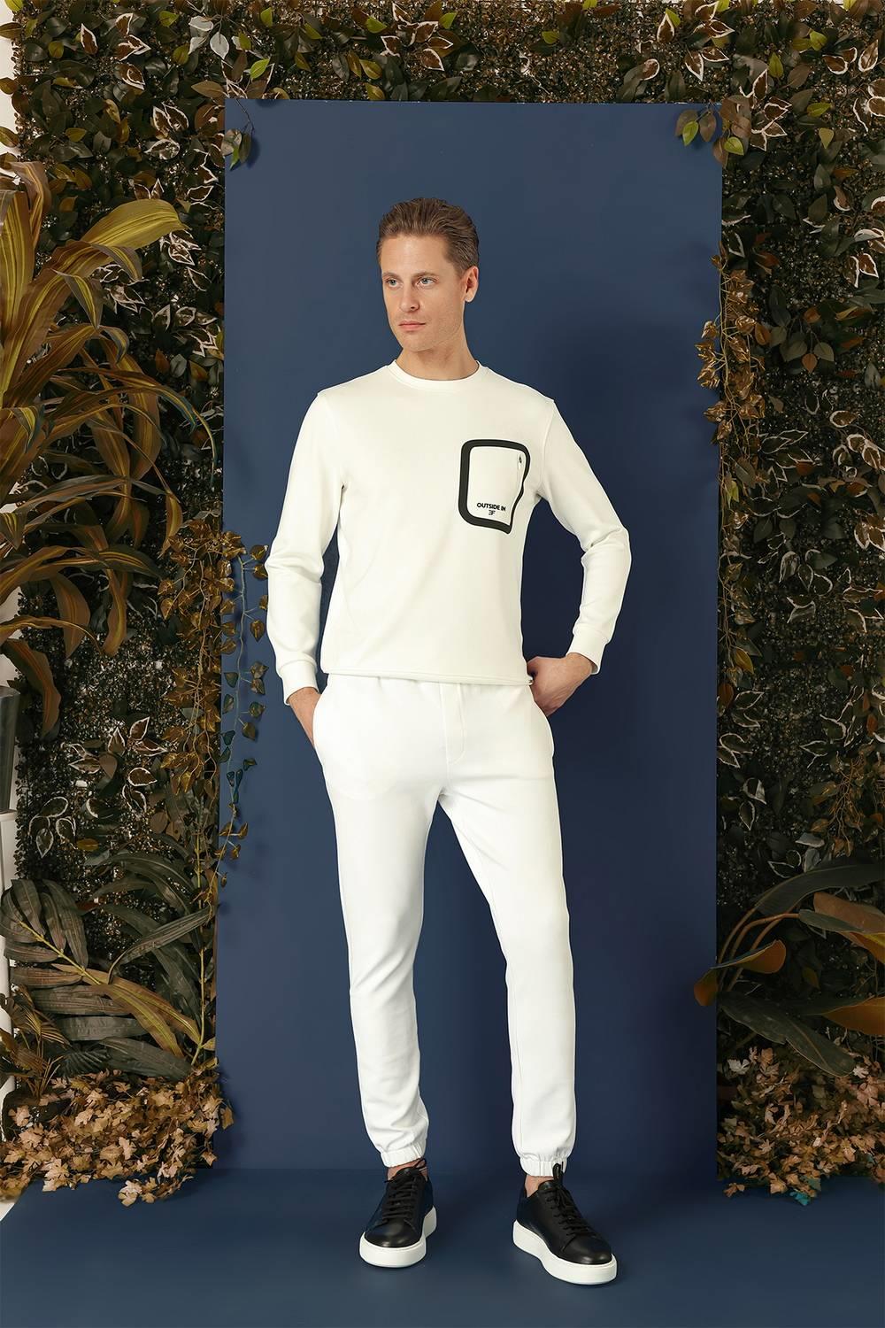 TS 874 Slim Fit Ekru Spor T-Shirt