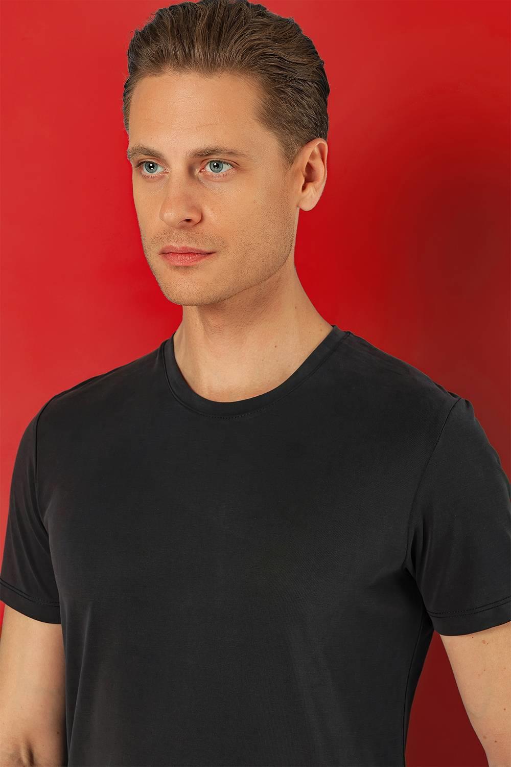 Ts 878 Slim Fit Bisiklet Yaka %100 Pamuk Antrasit Tişört