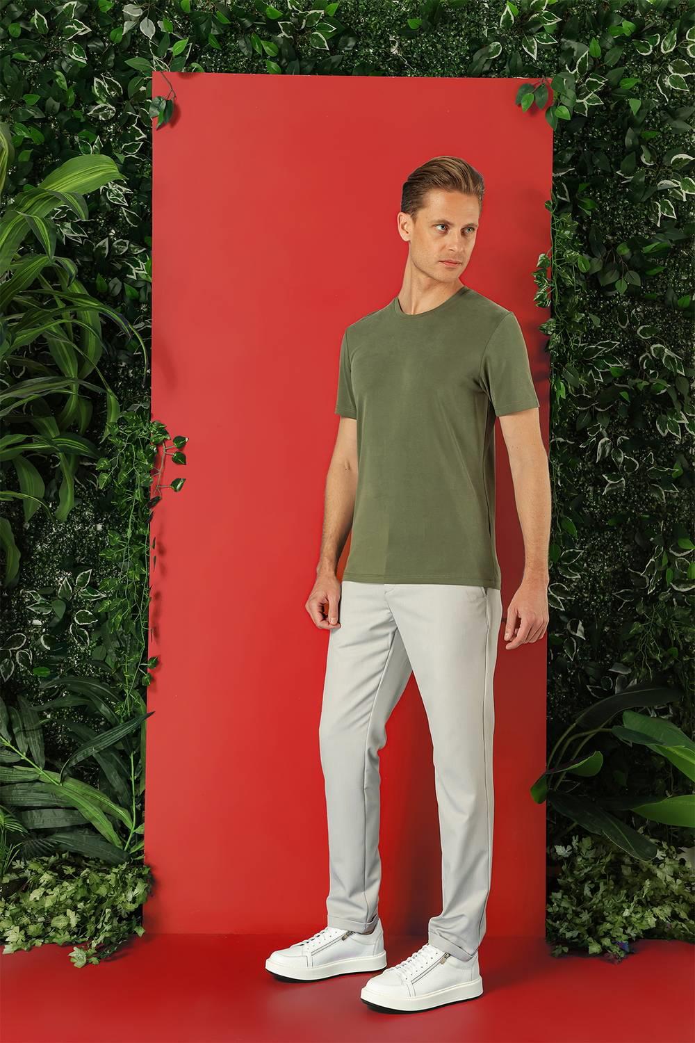 Ts 878 Slim Fit Bisiklet Yaka %100 Pamuk Haki Tişört
