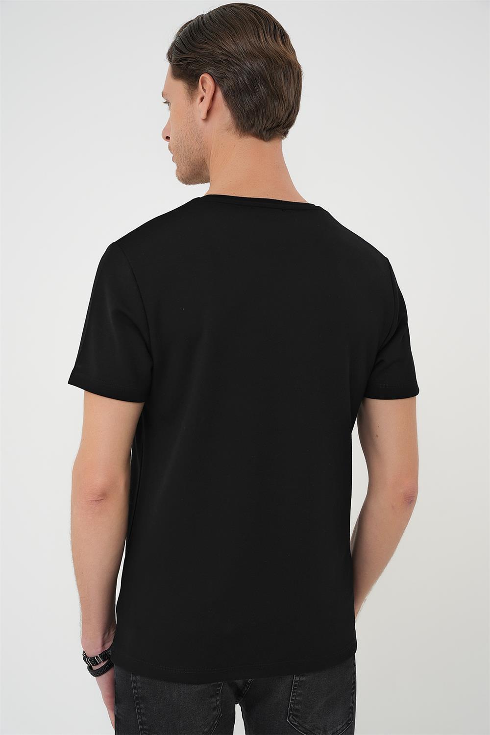 Ts 885 Comfort Fit Bisiklet Yaka Esnek Pamuk Casuel Siyah Tişört