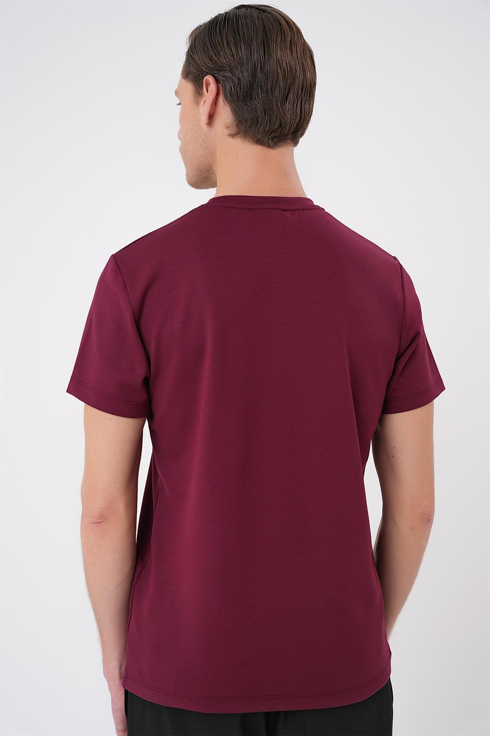 Ts 885 Comfort Fit Bisiklet Yaka Esnek Pamuk Casuel Bordo Tişört