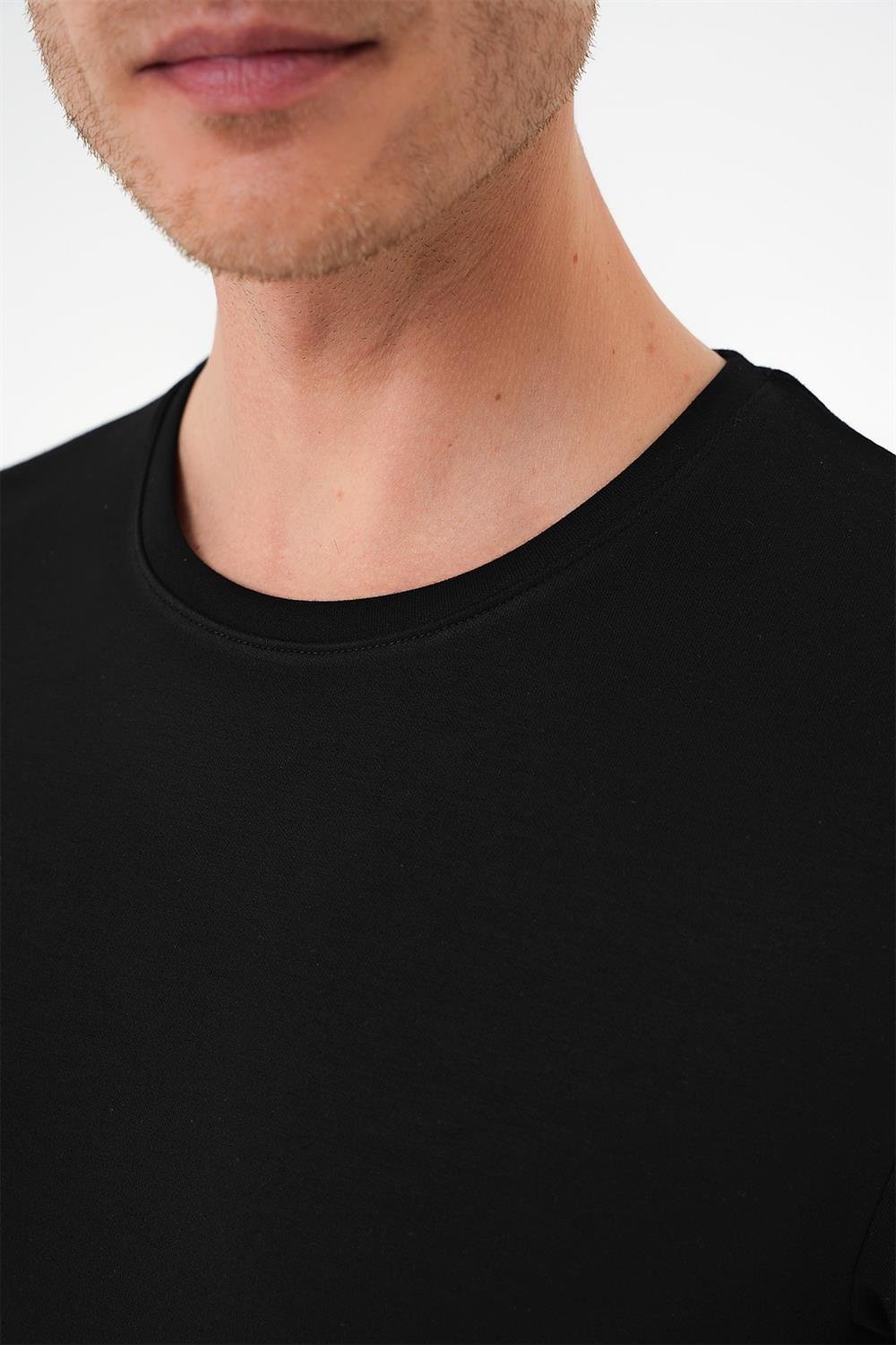 Ts 885 Comfort Fit Bisiklet Yaka Esnek Pamuk Casuel Siyah Tişört