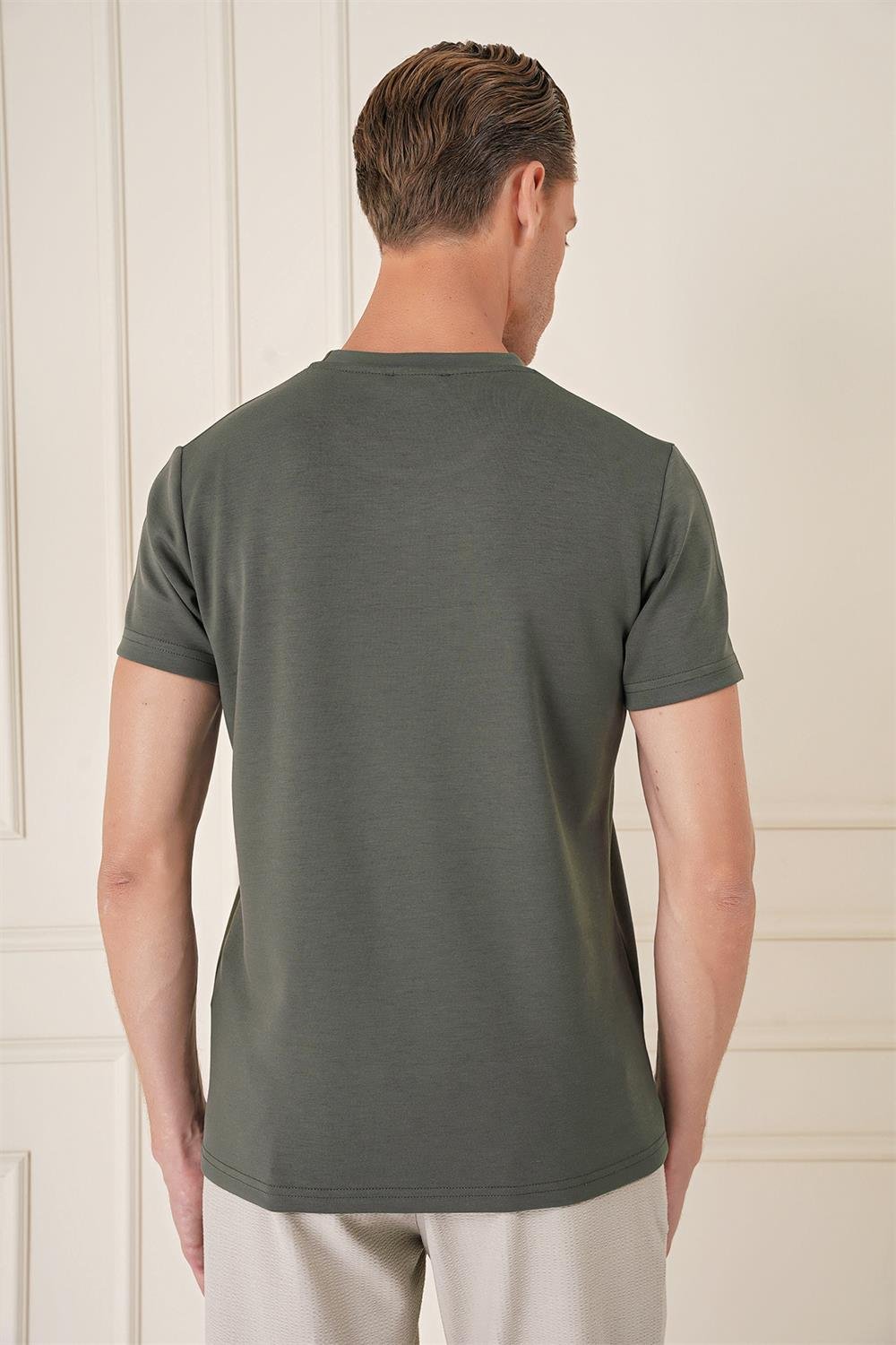 Ts 885 Comfort Fit Bisiklet Yaka Esnek Pamuk Casuel Haki Tişört