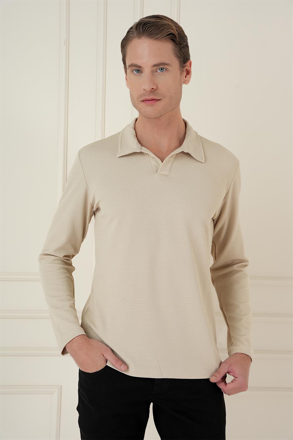 TS 890 Slim Fit Bej Spor T-Shirt