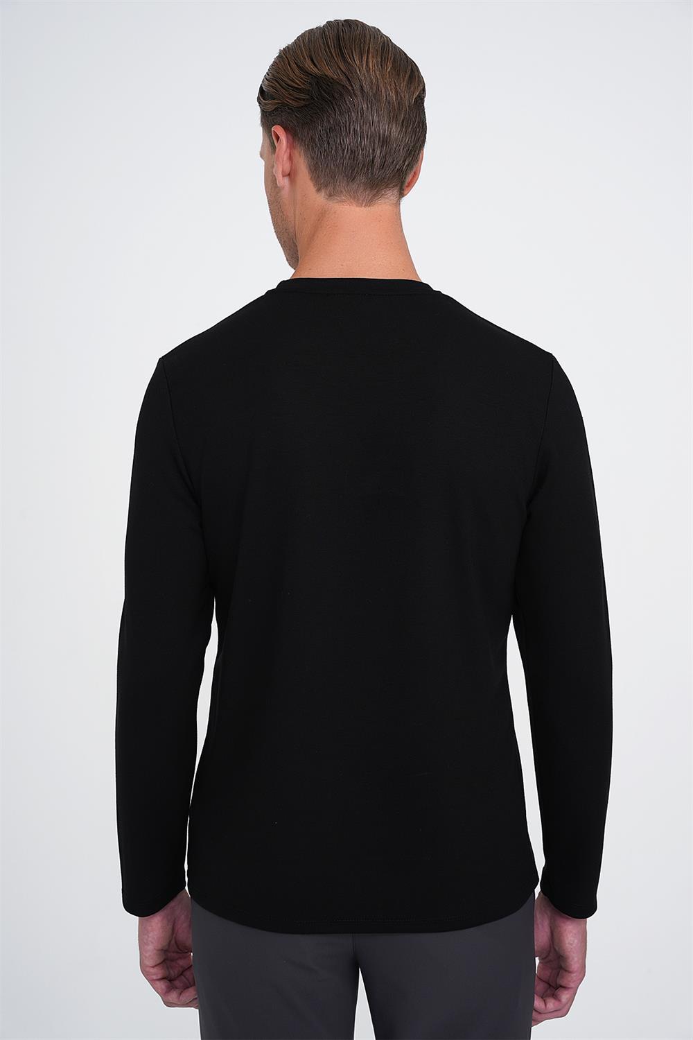 Ts 892 Comfort Fit Bisiklet Yaka Uzun Kol Casuel Siyah Tişört