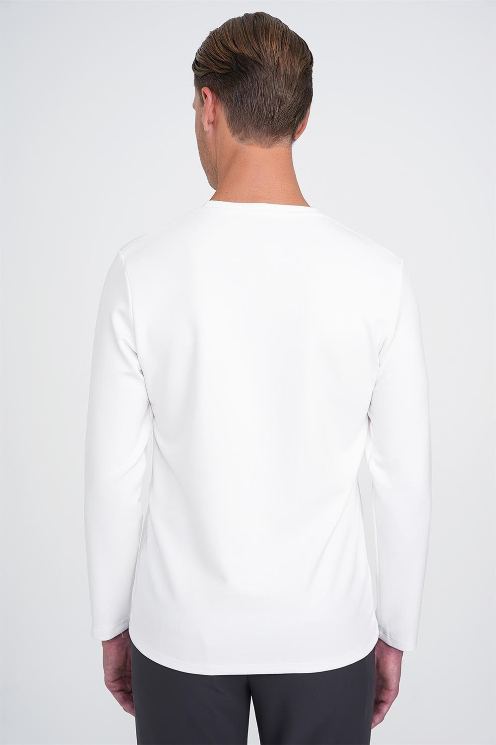 Ts 892 Comfort Fit Bisiklet Yaka Uzun Kol Casuel Ekru Tişört