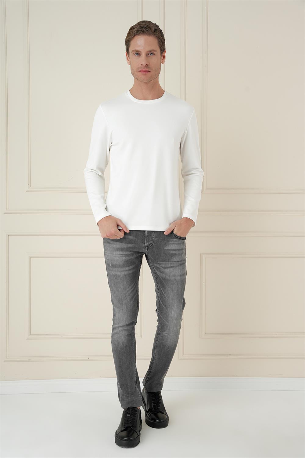 TS 892 Slim Fit Ekru Spor T-Shirt