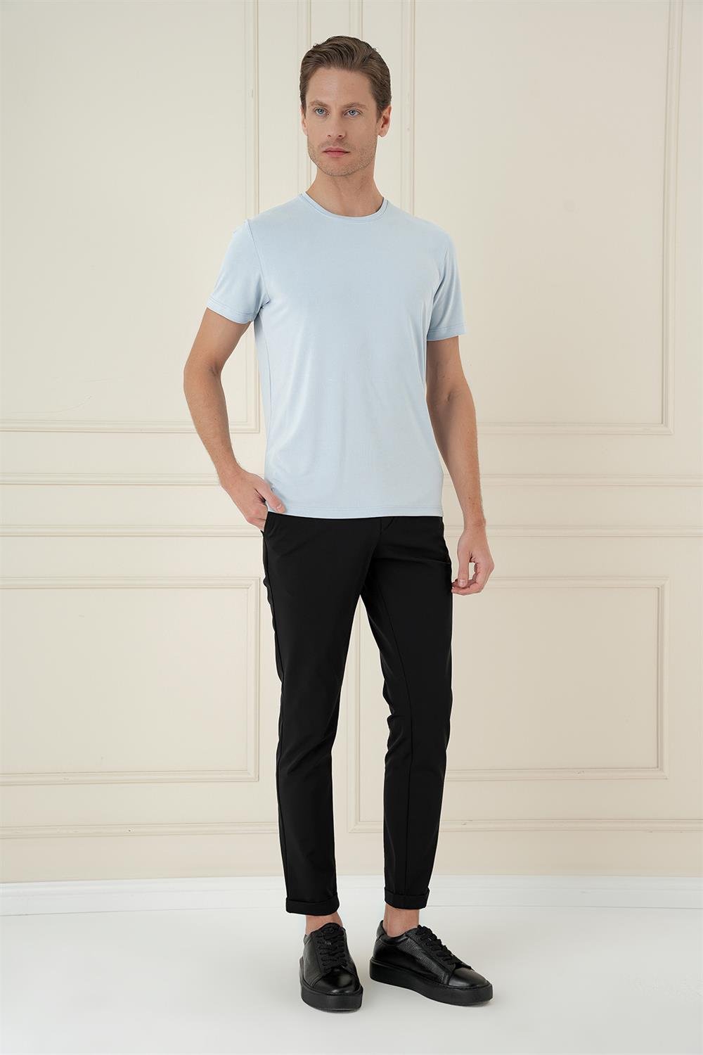 Ts 895 Comfort Fit Bisiklet Yaka Modal Kısa Kol Casuel Mavi Tişört